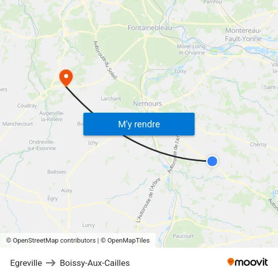 Egreville to Boissy-Aux-Cailles map