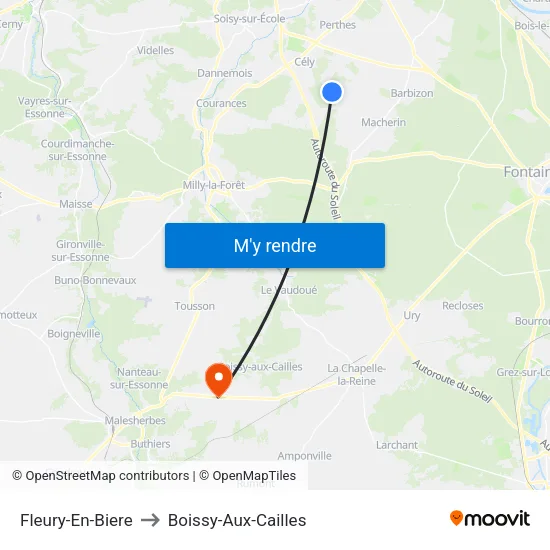 Fleury-En-Biere to Boissy-Aux-Cailles map