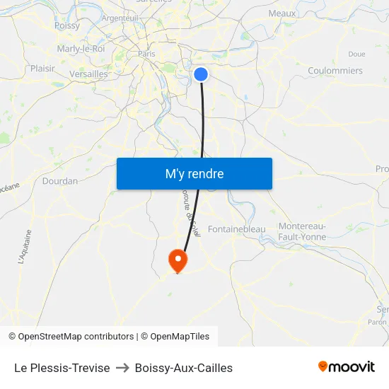 Le Plessis-Trevise to Boissy-Aux-Cailles map