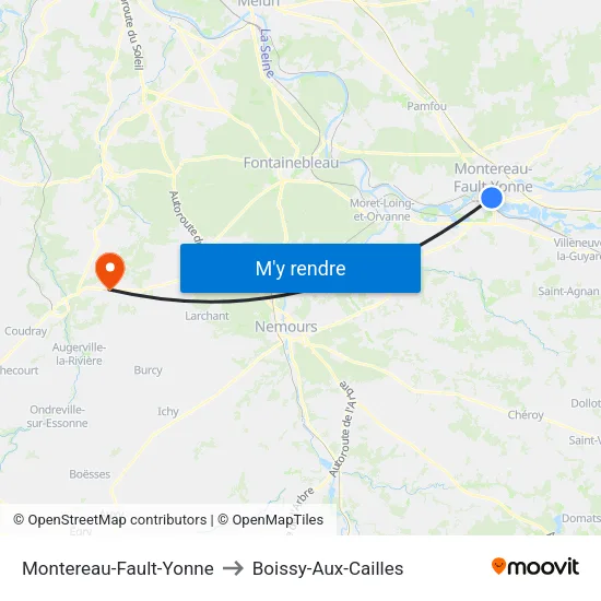 Montereau-Fault-Yonne to Boissy-Aux-Cailles map
