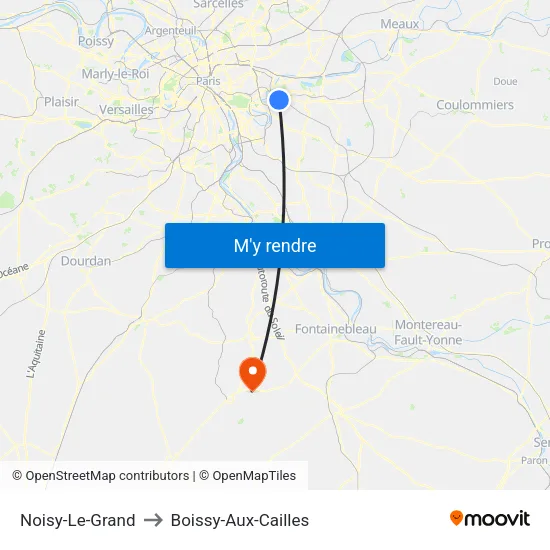Noisy-Le-Grand to Boissy-Aux-Cailles map