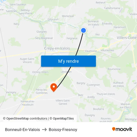 Bonneuil-En-Valois to Boissy-Fresnoy map