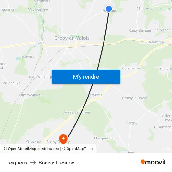 Feigneux to Boissy-Fresnoy map