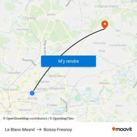 Le Blanc-Mesnil to Boissy-Fresnoy map
