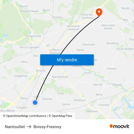 Nantouillet to Boissy-Fresnoy map