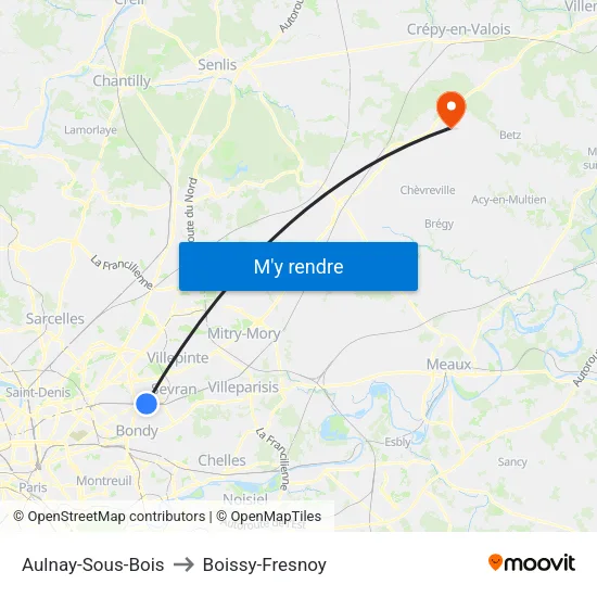 Aulnay-Sous-Bois to Boissy-Fresnoy map