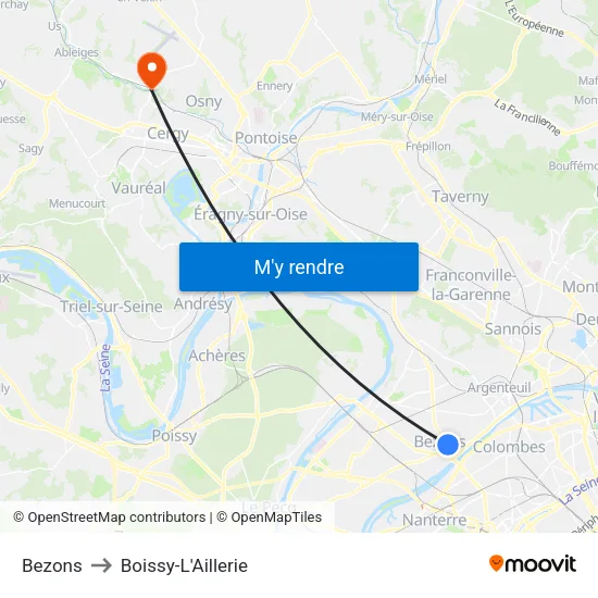 Bezons to Boissy-L'Aillerie map