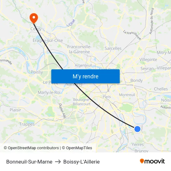 Bonneuil-Sur-Marne to Boissy-L'Aillerie map