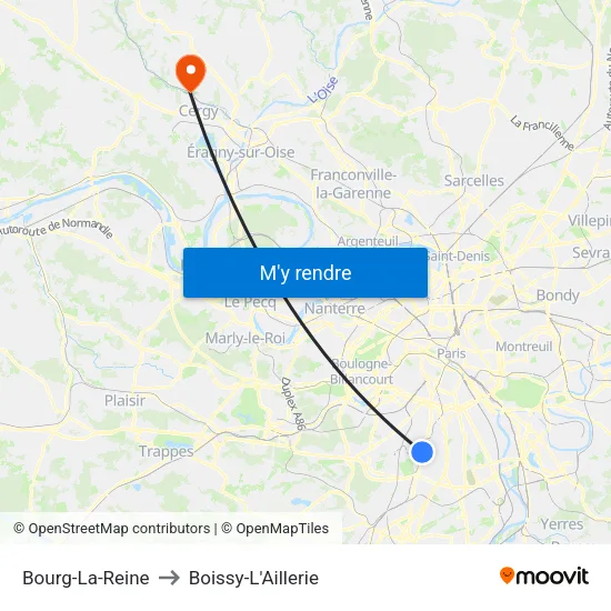Bourg-La-Reine to Boissy-L'Aillerie map
