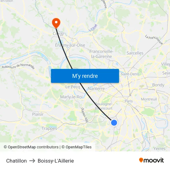 Chatillon to Boissy-L'Aillerie map