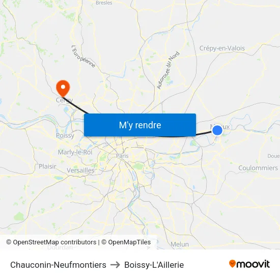 Chauconin-Neufmontiers to Boissy-L'Aillerie map