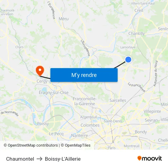 Chaumontel to Boissy-L'Aillerie map