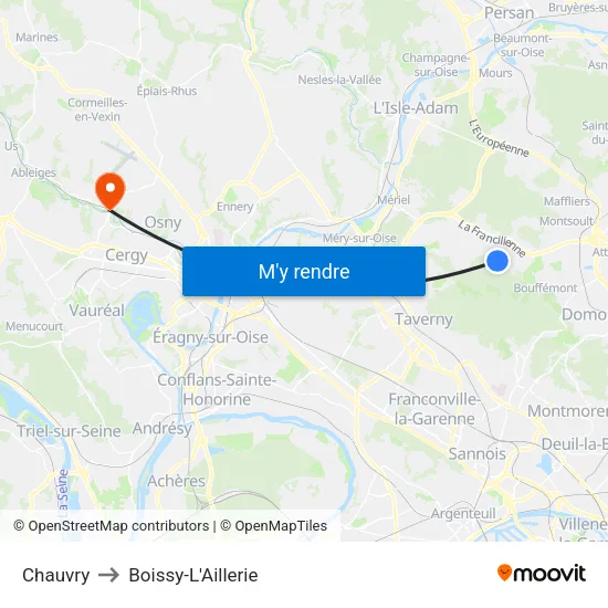 Chauvry to Boissy-L'Aillerie map