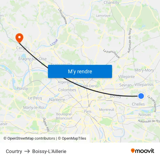 Courtry to Boissy-L'Aillerie map
