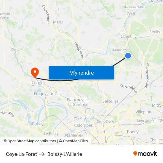 Coye-La-Foret to Boissy-L'Aillerie map
