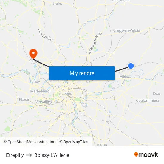 Etrepilly to Boissy-L'Aillerie map