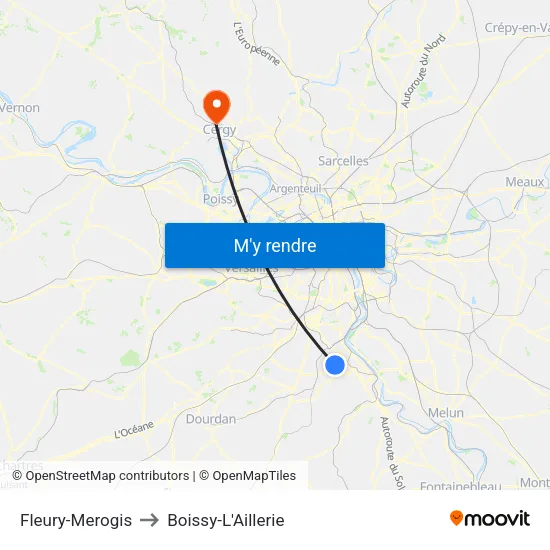 Fleury-Merogis to Boissy-L'Aillerie map