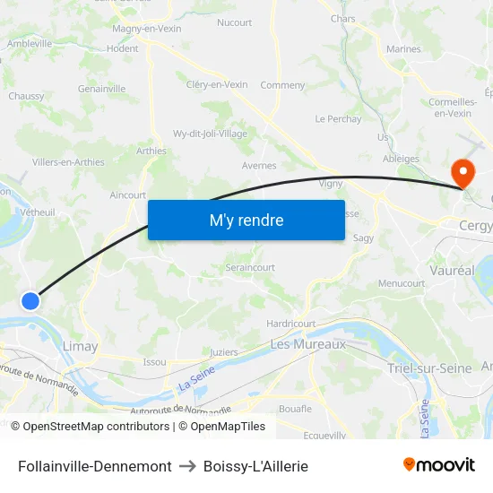 Follainville-Dennemont to Boissy-L'Aillerie map