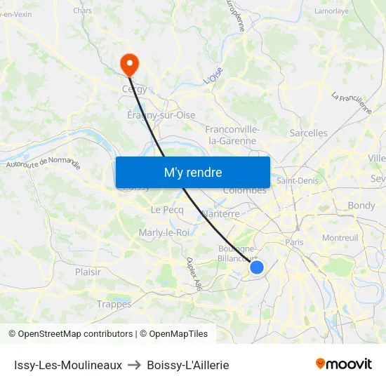 Issy-Les-Moulineaux to Boissy-L'Aillerie map