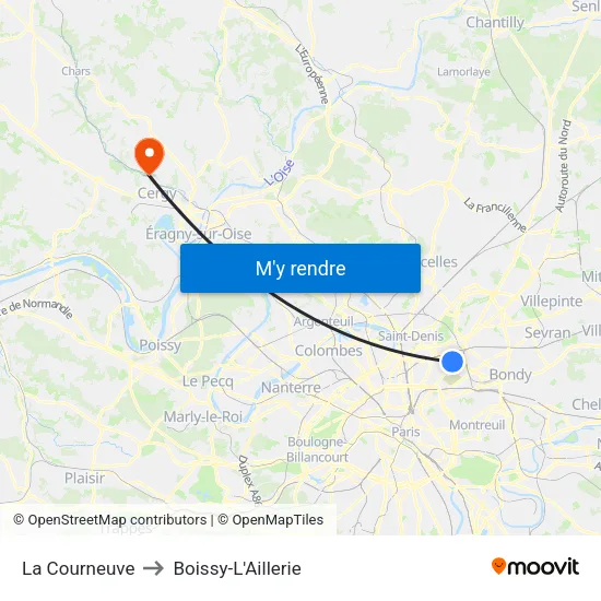 La Courneuve to Boissy-L'Aillerie map