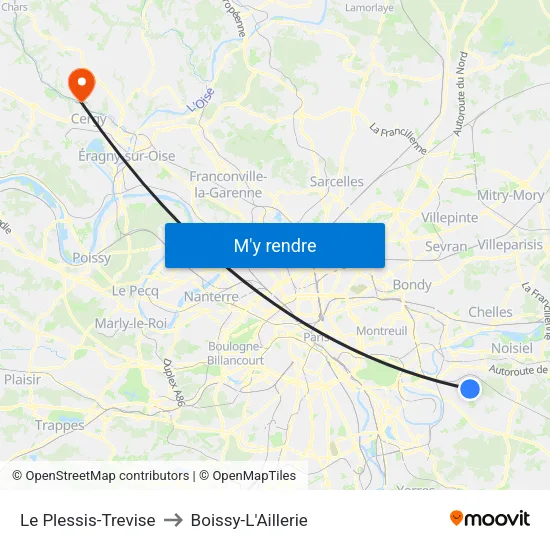 Le Plessis-Trevise to Boissy-L'Aillerie map