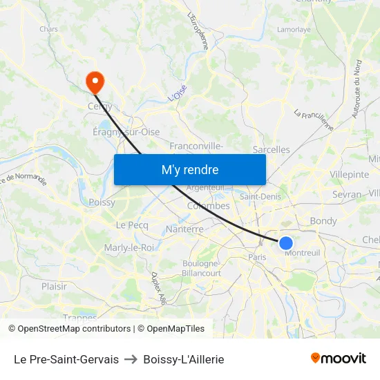 Le Pre-Saint-Gervais to Boissy-L'Aillerie map