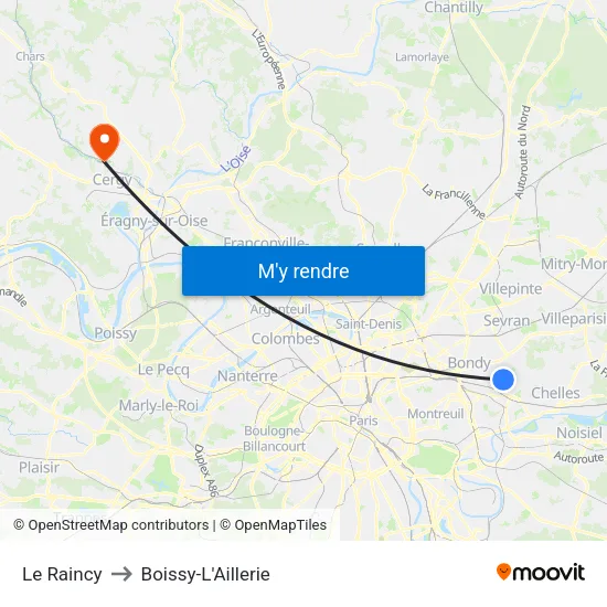 Le Raincy to Boissy-L'Aillerie map