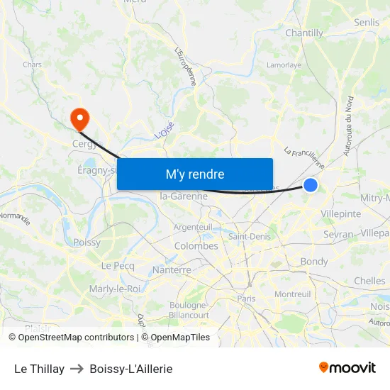 Le Thillay to Boissy-L'Aillerie map