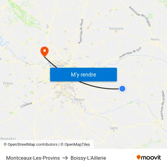 Montceaux-Les-Provins to Boissy-L'Aillerie map