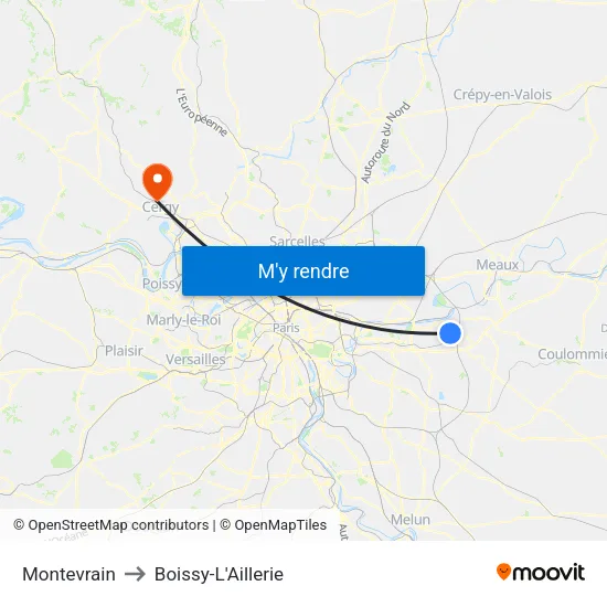 Montevrain to Boissy-L'Aillerie map