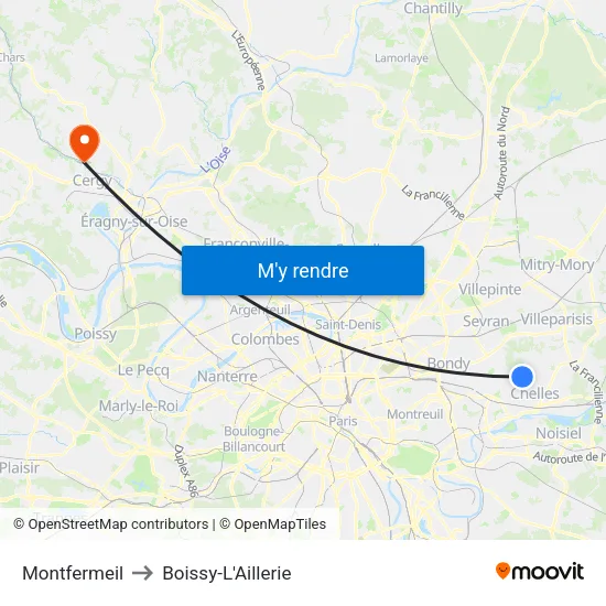 Montfermeil to Boissy-L'Aillerie map