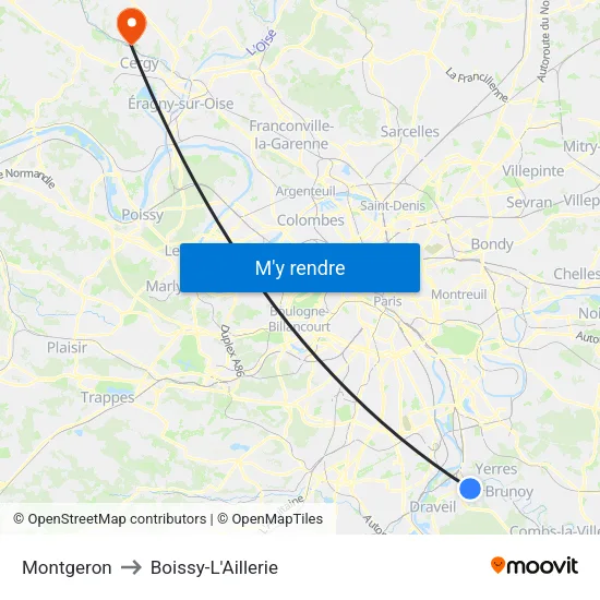 Montgeron to Boissy-L'Aillerie map