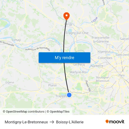 Montigny-Le-Bretonneux to Boissy-L'Aillerie map
