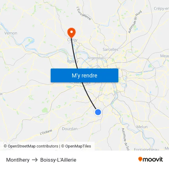 Montlhery to Boissy-L'Aillerie map