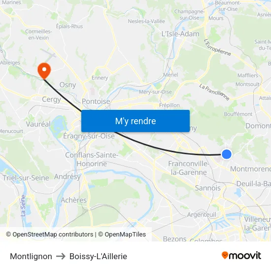 Montlignon to Boissy-L'Aillerie map