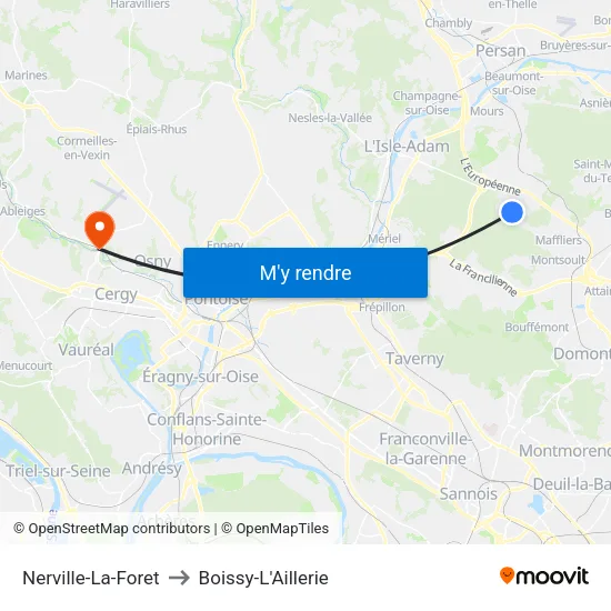 Nerville-La-Foret to Boissy-L'Aillerie map