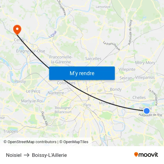 Noisiel to Boissy-L'Aillerie map