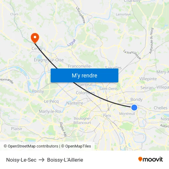 Noisy-Le-Sec to Boissy-L'Aillerie map