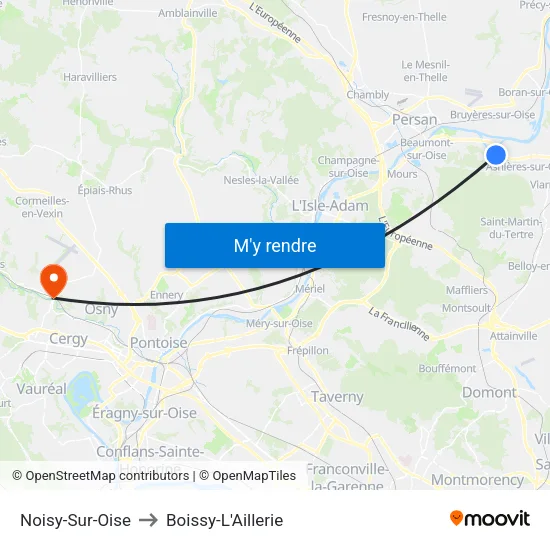 Noisy-Sur-Oise to Boissy-L'Aillerie map