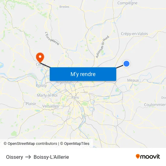 Oissery to Boissy-L'Aillerie map