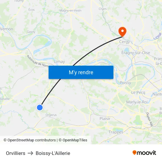 Orvilliers to Boissy-L'Aillerie map