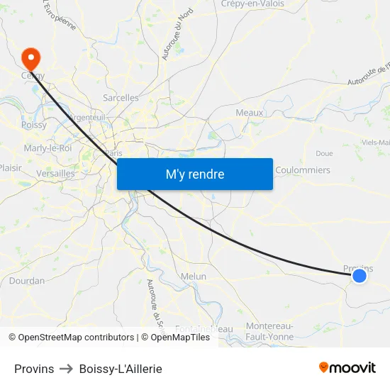Provins to Boissy-L'Aillerie map