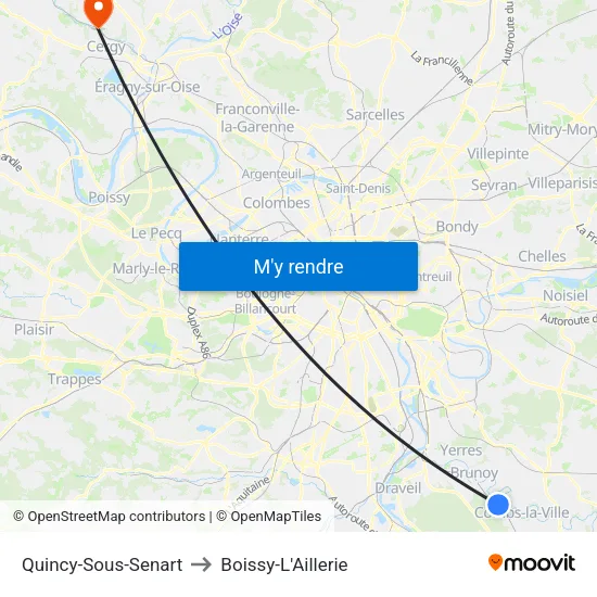 Quincy-Sous-Senart to Boissy-L'Aillerie map