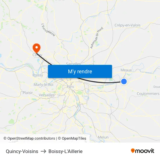 Quincy-Voisins to Boissy-L'Aillerie map
