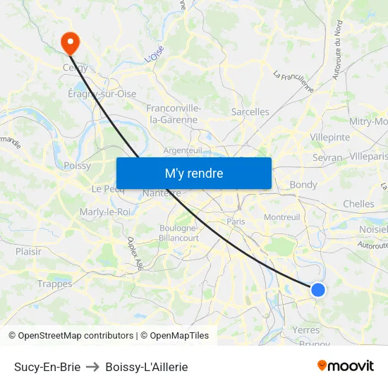 Sucy-En-Brie to Boissy-L'Aillerie map