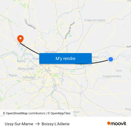 Ussy-Sur-Marne to Boissy-L'Aillerie map