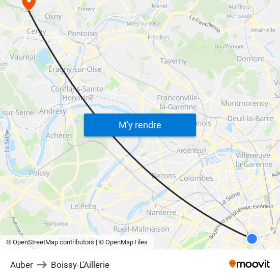Auber to Boissy-L'Aillerie map