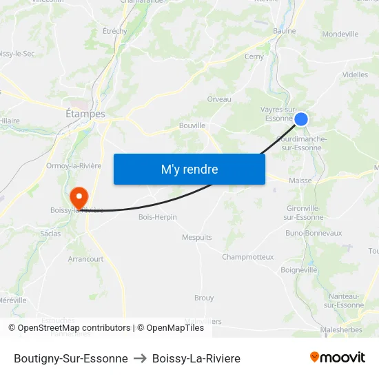 Boutigny-Sur-Essonne to Boissy-La-Riviere map