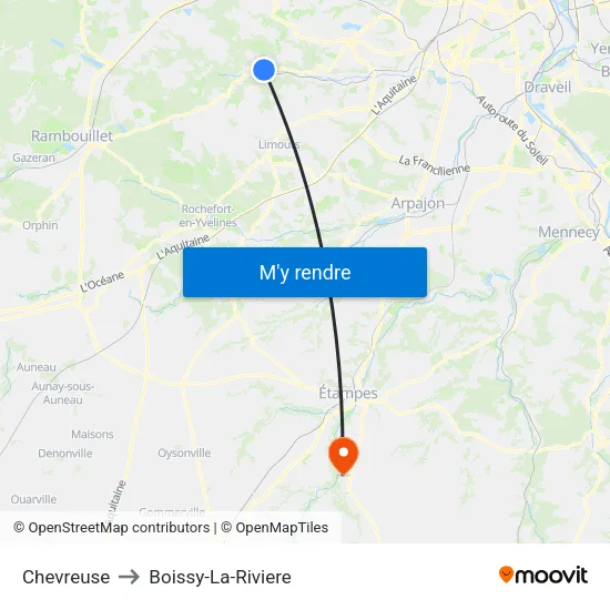 Chevreuse to Boissy-La-Riviere map