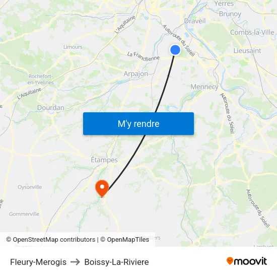 Fleury-Merogis to Boissy-La-Riviere map